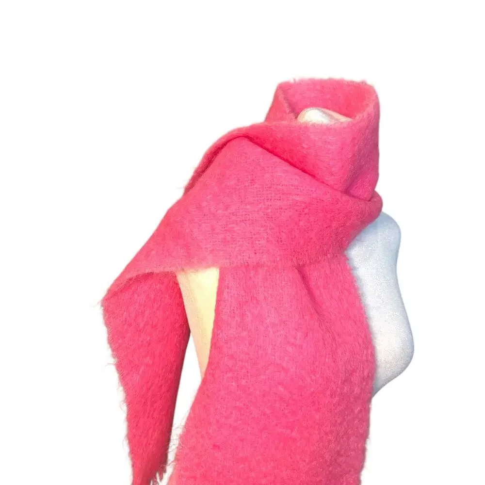 Vintage Joesph Magnin Chunky Bubblegum Pink Mohair Wool Scarf Shawl Wrap England